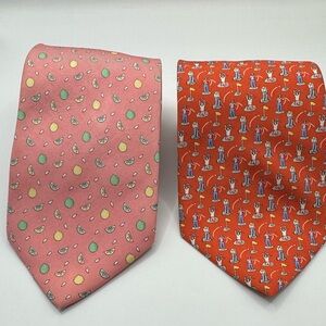 Vineyard Vines Bubblegum Lemon Lime and Salmon Pink Golfers 2  ties 100% silk
